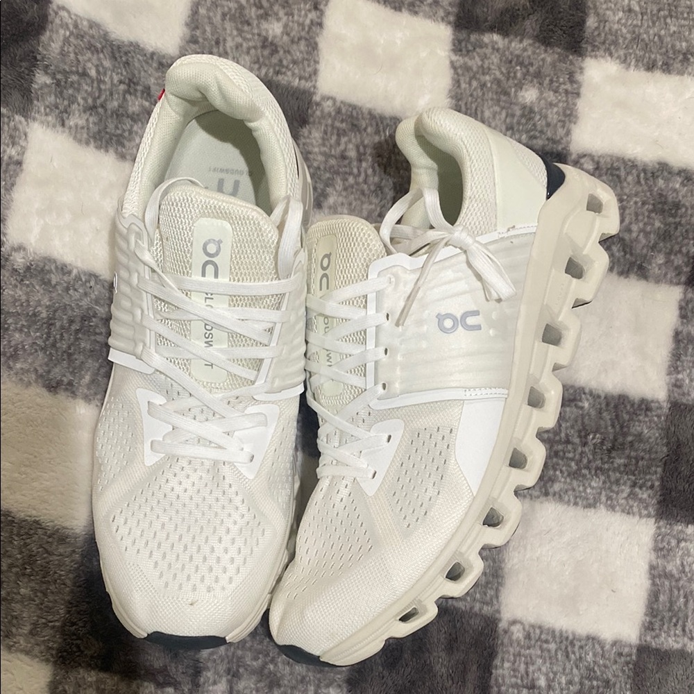 On Running Cream and White Sneakers